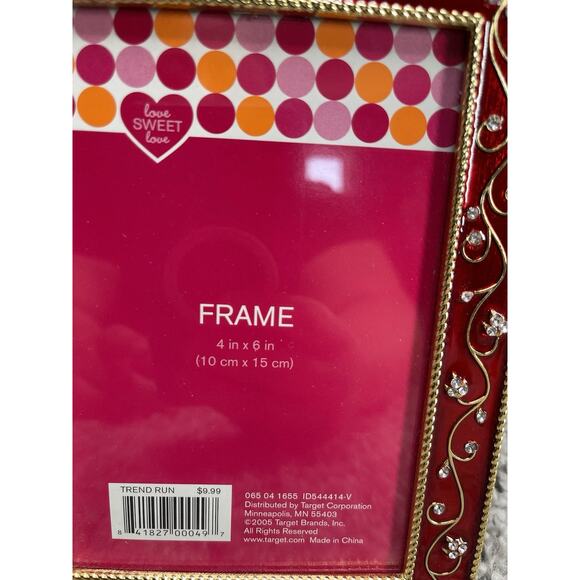 Love Sweet Love Metal Picture Frame 4”x6” Red And Gold Flowers Home Decor New - Picture 2 of 8